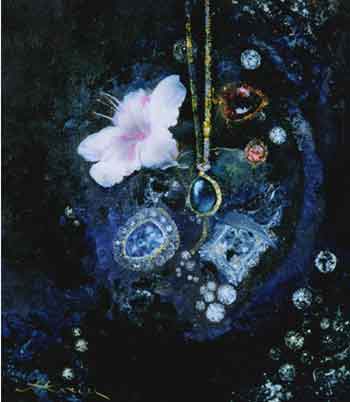 Ольга Акаси - Цветок с камнем. 2000 г. (28 х 30, холст, масло.) / "Flower with jewel", 2000, (28 x 30, oil on canvas)